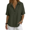 thumbnail image 2 of Conairie Polo Collar T Shirts for Women Half Sleeve Solid Color Single Shirts Loose Fit Casual Tops Army Green L, 2 of 2