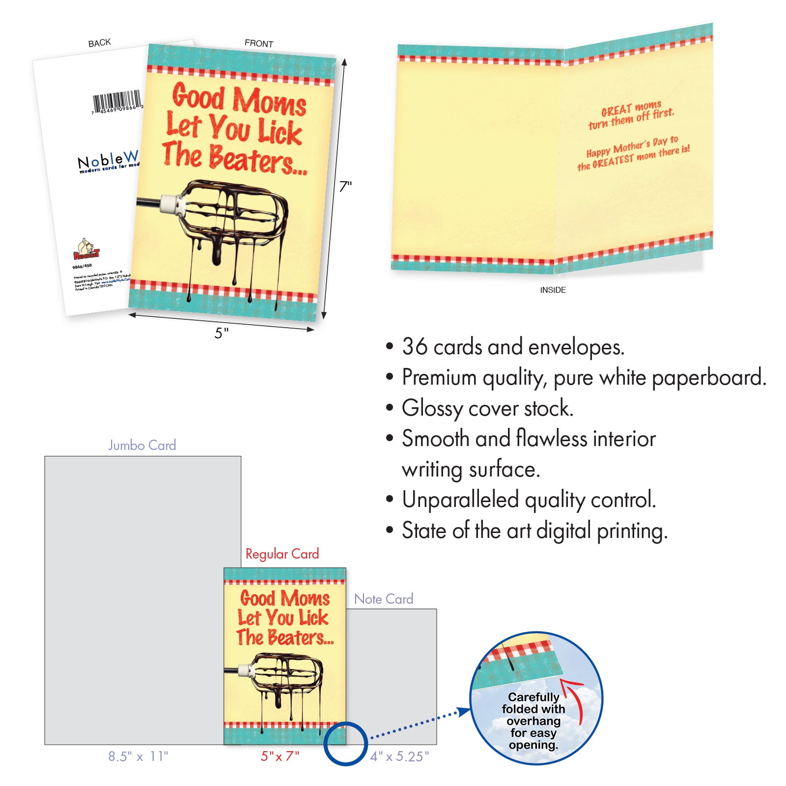NobleWorks 36 Assorted Box Set Funny Mother's Day Greeting Cards w/5 x 7 Inch Envelopes (36 Designs, 1 Each) Mom Top Moms AC10242MDG-B1x36