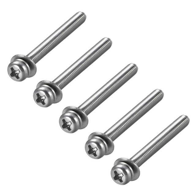 Unique Bargains M4x50mm Stainless Steel Phillips Pan Head Machine Screw Spring Plain Washers 5pc