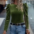 thumbnail image 2 of Womens Velvet Tops Puff Long Sleeve Shirts Dressy Casual Mock Neck Party Holiday Tunic Shirts 2025 Trendy Outfits, 2 of 3