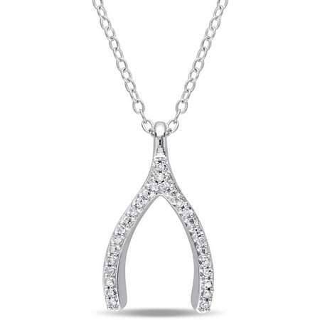 Miabella 1/10 Carat T.W. Diamond Sterling Silver Wishbone Pendant, 18