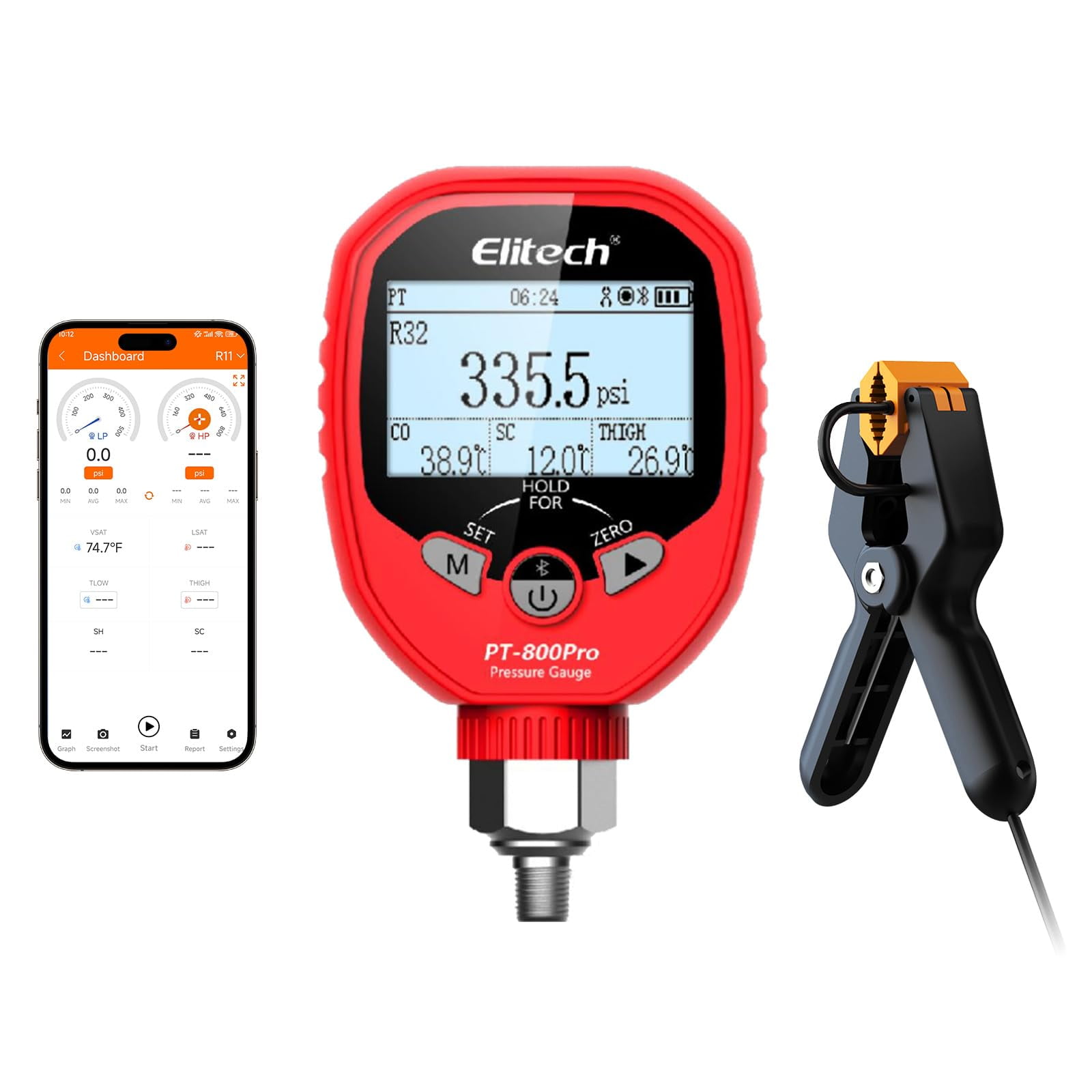 Elitech DMG-2SE Digital Manifold Gauge Set - HVAC Refrigerant Pressure & Temperature Meter