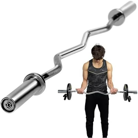 EZ Curl Bar – 47 Inch, 2 inch | 17lbs Alloy Steel with Chrome Finish & Nylon Bushings EZ Bar with 400lbs Max Capacity – Home Gym Curling Bars for Weightlifting & Other Upper & Lower Body Movements
