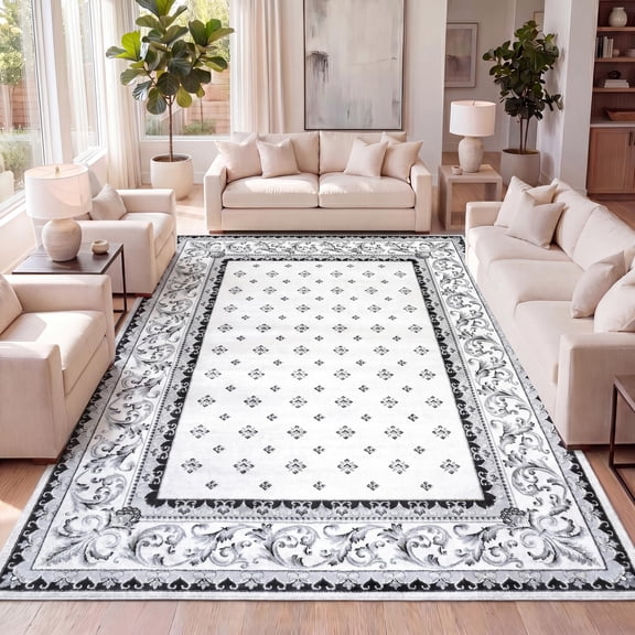 JONATHAN Y MODERN PERSIAN 5 x 8 Area Rug, Acanthus French Border - Cream/Light Gray, MDP504B-5