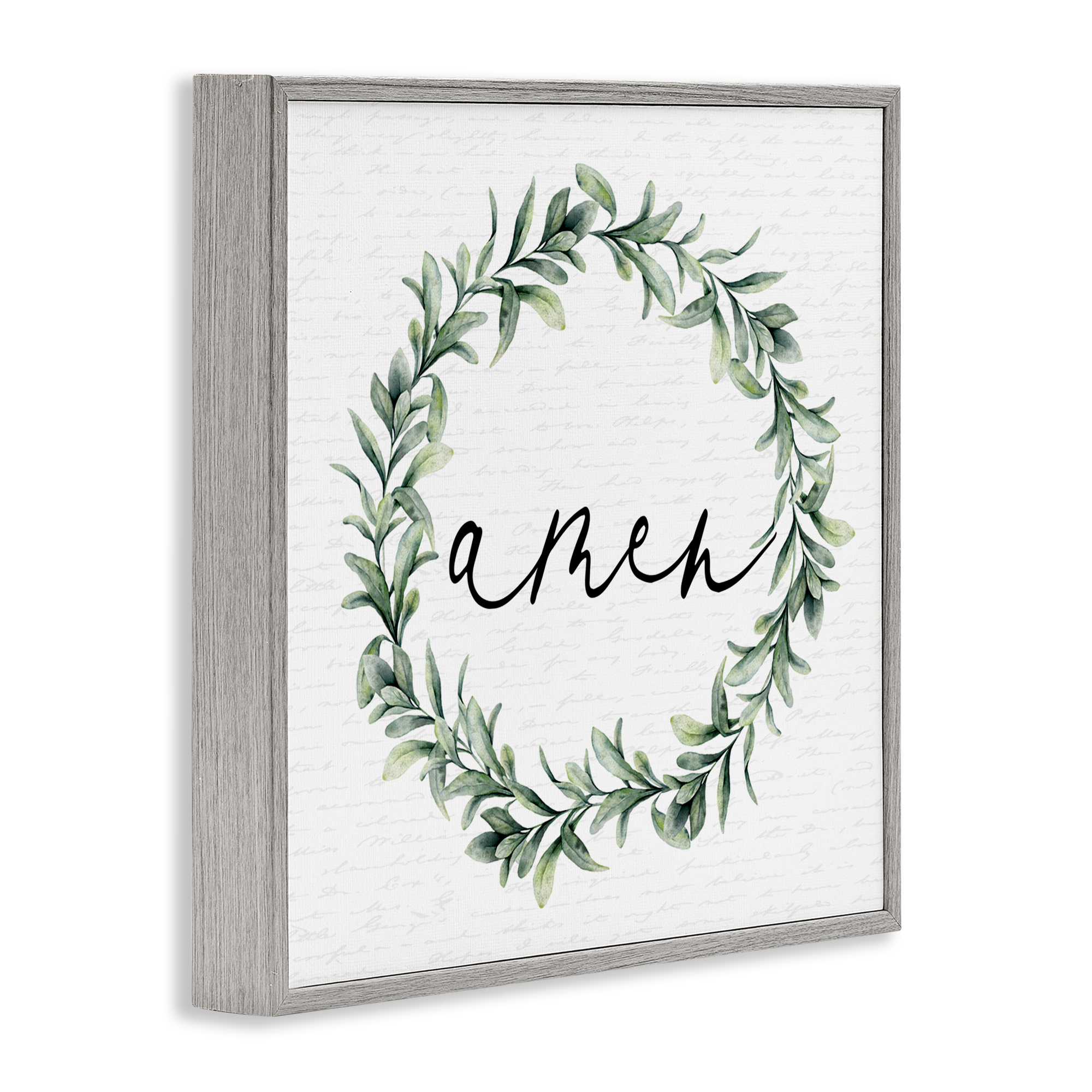 Amen Botanical Wreath & Script Gray Framed Giclee Art, design by Lettered and Lined