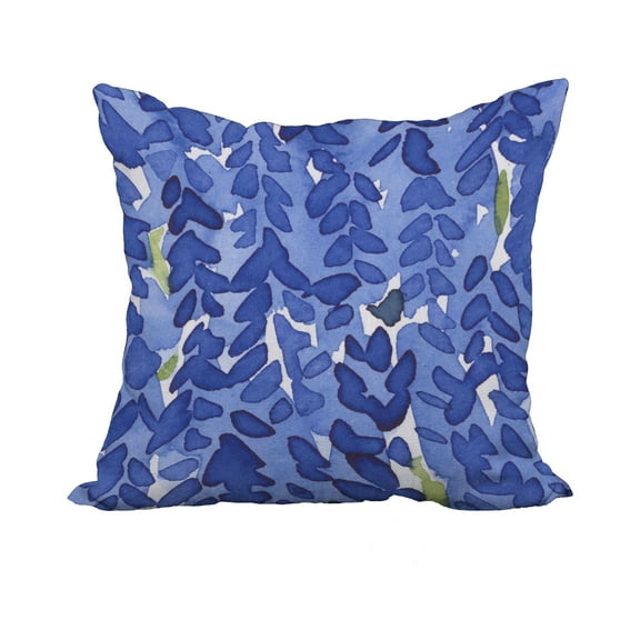 18 x 18 Inch Flower Bell Blue Floral Print Decorative Polyester Throw Pillow with Linen Texture