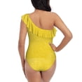 thumbnail image 5 of Gaeub Yellow Glitter Women's One Shoulder Ruffle Tummy Control Swimwear for Swimming Surfing Beach Party - X-Large, 5 of 8