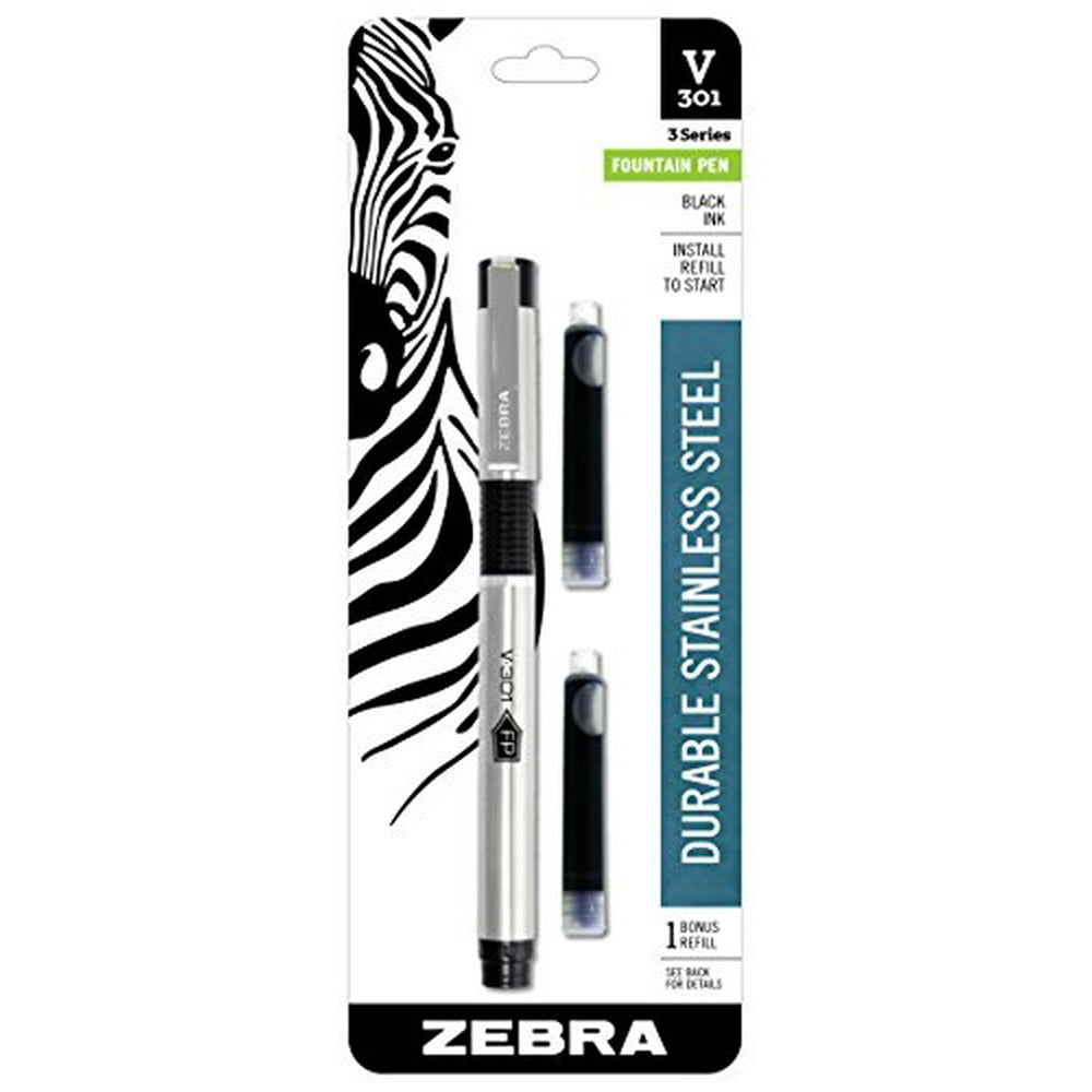 Zebra V301 Stainless Steel Fountain Pen with Bonus Refill Fine Point
