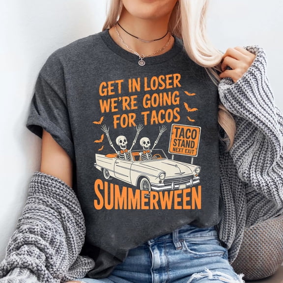 Summerween Funny Skeleton Taco Ride Spooky Season Humor Premium T-Shirt, Size S- 5XL,Tbun
