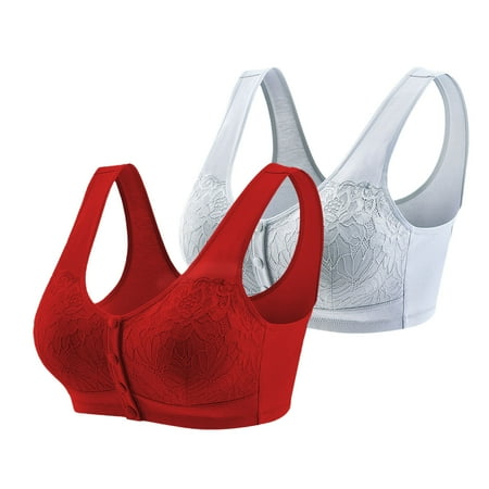 Mrasaso Clearance & Promo! Corset Tops for Women Women Cotton Bra 2PC Women s Solid Color Lace Front Buckle Elastic Style Large Size BraNo Steel Rim(2pc Bra) Blue|40/90