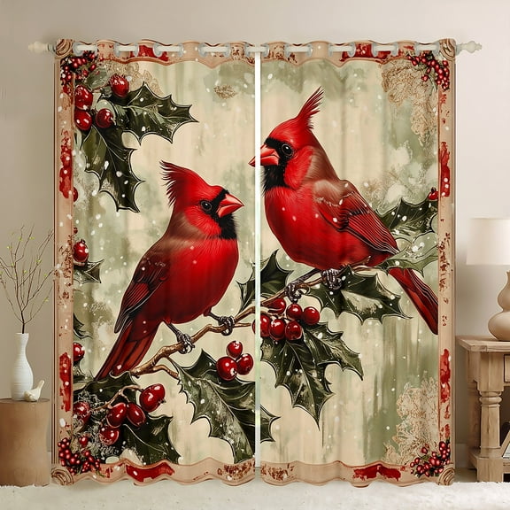 Castle Fairy Red Sparrows Black Out Curtains for Teenager,Rustic Vintage Curtains Pack of 2 (42x63 Each),Festival Xmas Bedroom Curtains,Microfiber Bedroom Decor