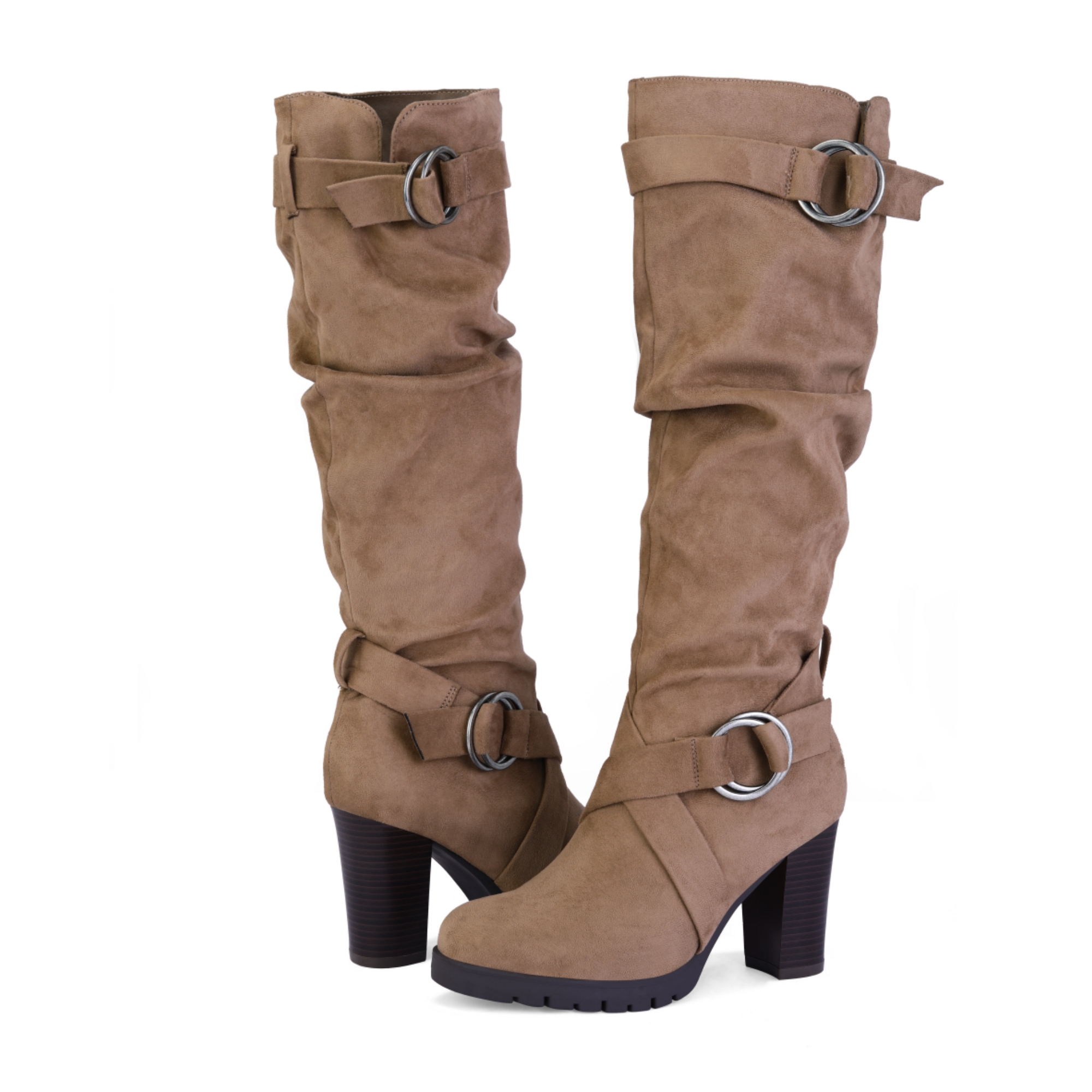 Pennysue Women's Fashion Knee High Boots With Chunky Heel Winter Warm Size Zippers Boots With Buckle Design Size 6M