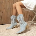 thumbnail image 3 of Denim Cowboy Boots for Women Pointed Toe Western Embroidery Booties Trendy Heeled Mid Calf Cowgirl Boots, 3 of 7