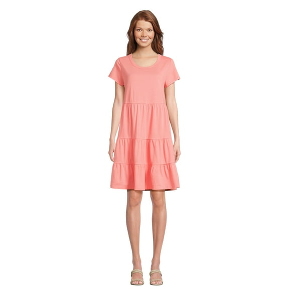 Time and Tru Women's and Women's Plus Tiered Cotton Mini Dress, Sizes XS-4X