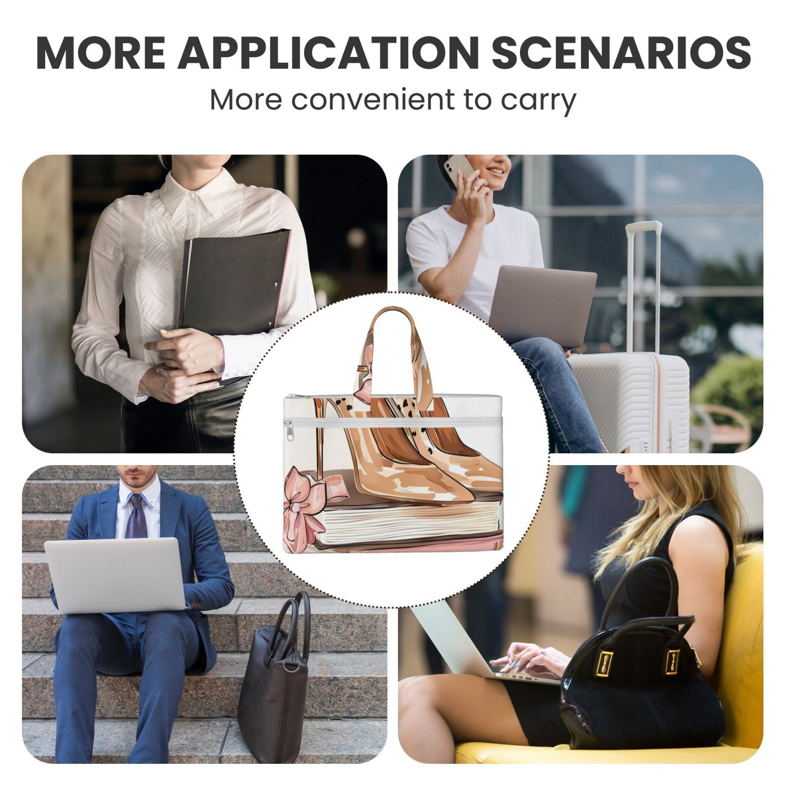 Kdxio Stylish High Heels On Books File Tote Document Bag Business Briefcase Bag Document Organizer Tote Briefcase for Letter A4 Files Business Teacher Office Bag