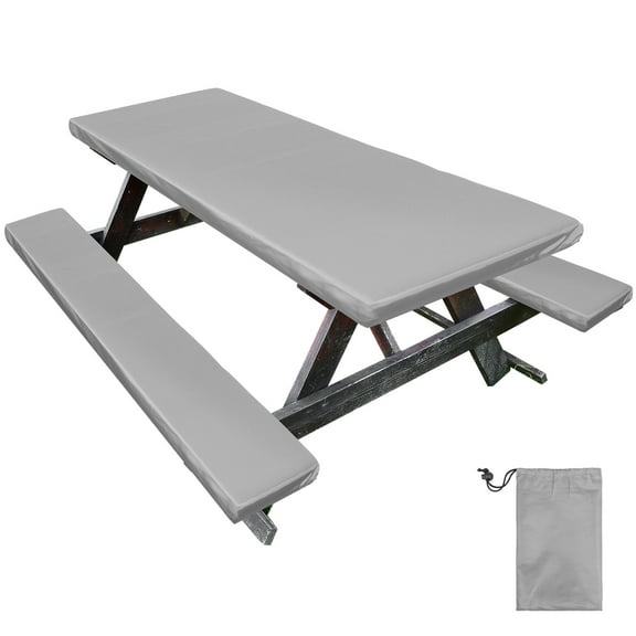 Picnic Table and Bench Cover Waterproof Windproof Tablecloth with Bench Cover Elastic Fitted Picnic Desk Cloth for Camping Outdoor