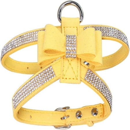 Bow Tie Dog Harness Rhinestone Crystal Soft Bling Sparkly Diamond Jewelry for Girls Pet Cat Puppy Female