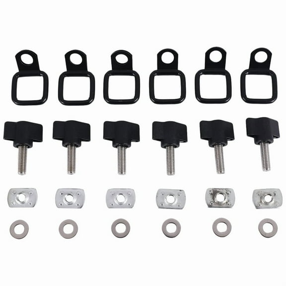 Hardtop Quick Removal Thumb Screw Kit for CJ YJ TJ JK JKU,6 x Hardtop bolts 6 x Washers 6 x Tie down anchors 6 x Nut,black & silver