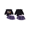 thumbnail image 2 of Toddler Kids Girls Halloween Skirt Clothing Sets 12 18 24 Months 2T 3T 4T 5T Long Sleeve Pumpkin/Letter Embroidery Pullover Tulle Skirt Outfits, 2 of 9