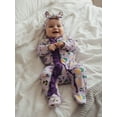 thumbnail image 5 of BemeyourBBs Newborn Baby Girls Mardi Gras Outfit Ruffle Footed Romper Long Sleeve Printed Zip Up Footie Jumpsuit Headband Cute Infant Spring Fall Winter Clothes, 5 of 9