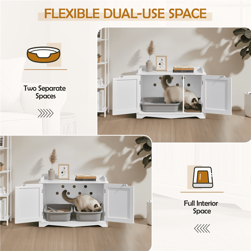Renwick Wooden Cat Litter Box Furniture with Door, White