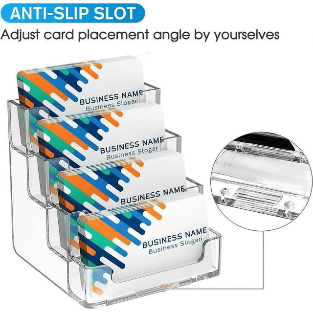 Portatarjetas de presentación transparente con 4 bolsillos, soporte de acrílico para tarjetas de presentación para escritorio o mostrador con 4 niveles, capacidad para 320 tarjetas, 1 paquete