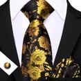 thumbnail image 3 of Set de corbatas Barry.Wang de seda floral negra y dorada, 150 cm, 3 of 7