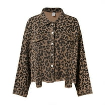 Denim Jacket For Women Leopard Print Retro Shape Jacket Fall Outfits Fashion Clothes Tops Coats Jacket Brown Denim Jackets For Women S