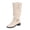 White, variant on Knee High Western Boots For Women Wrinkle Smooth Faux Leather Fold Over Rivet Cuff Single Brass Metal Buckle Round Toe Low Flat Heel Pull On Tall Boot Footwear