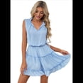 thumbnail image 2 of Womens Spring Summer 2025 Sleeveless Split V Neck Ruffle Chiffon Elegant Mini Short Skirt Dresses Blue S, 2 of 9