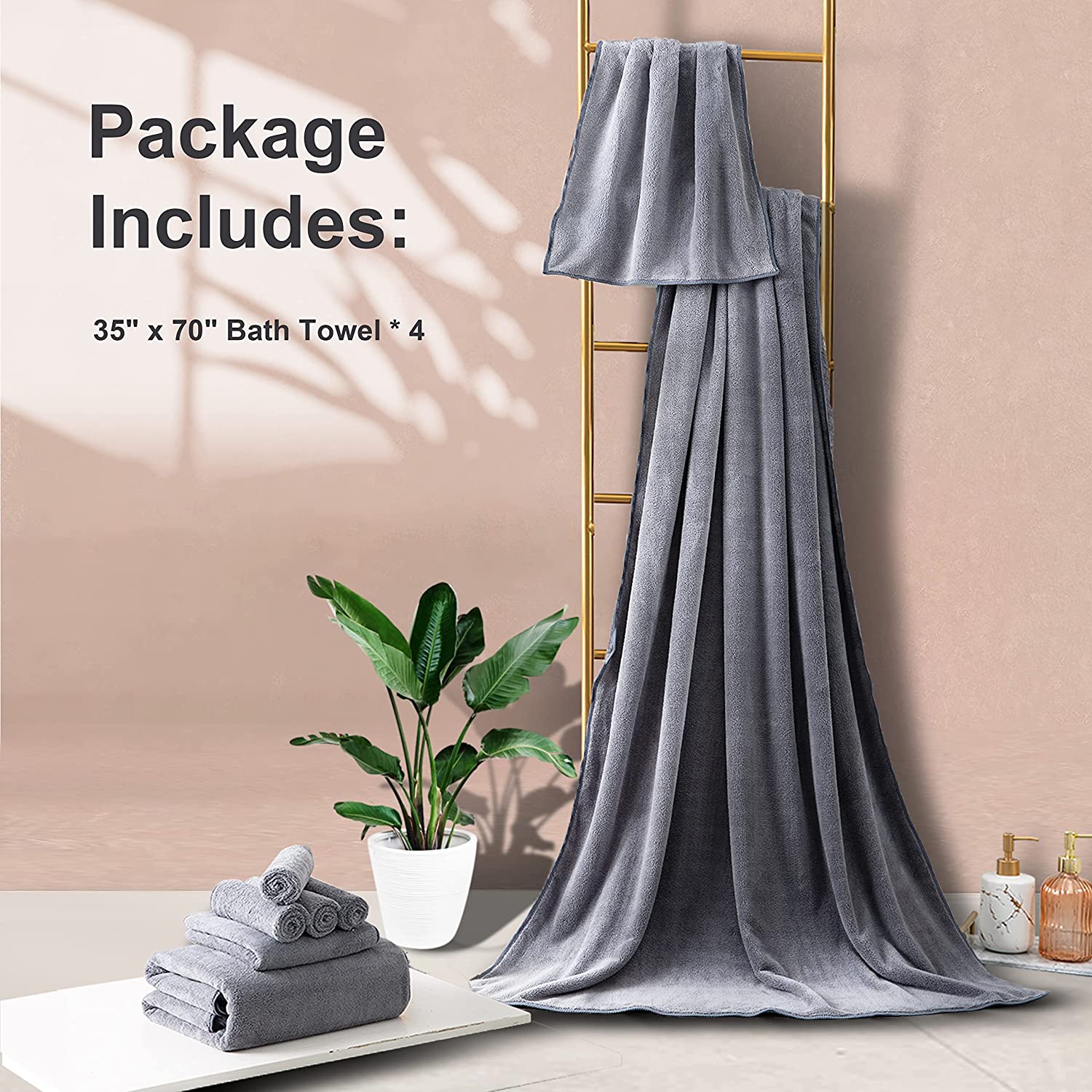 Green Essen 4 Pack Oversized Bath Towel Sets 700 GSM Soft Shower Towels 35 x 70 Inches Quick Dry Bath Sheets Highly Absorbent Bath Towel Clearance for Bathroom Spa Hotel Gym(Dark Grey)