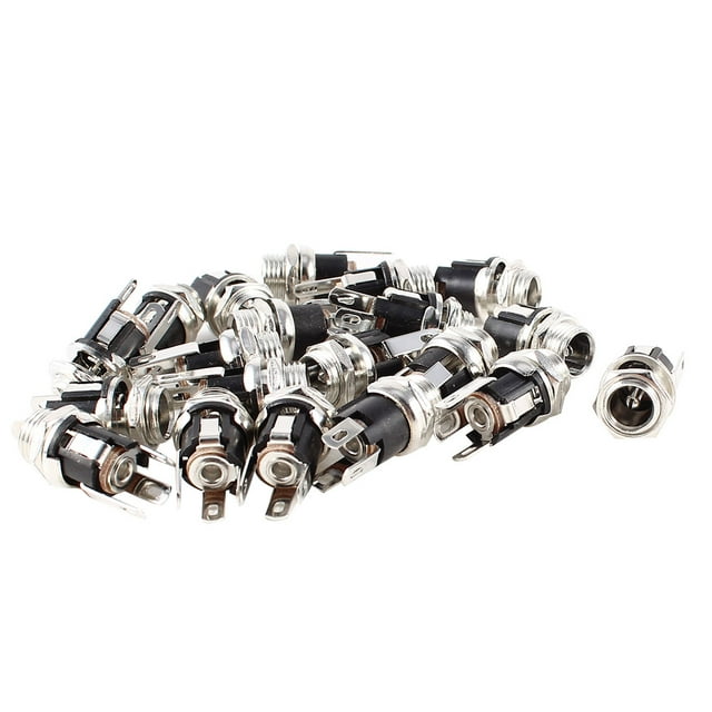 20 Piezas Conector Adaptador de Montaje en Panel de Jack de Poder Femenino DC 5.5mmx2.1mm Reemplazo Negro
