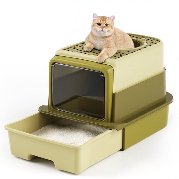 Enclosed Cat Litter Box, Large Litter Box Enclosure with Front Door Flap and Scoop