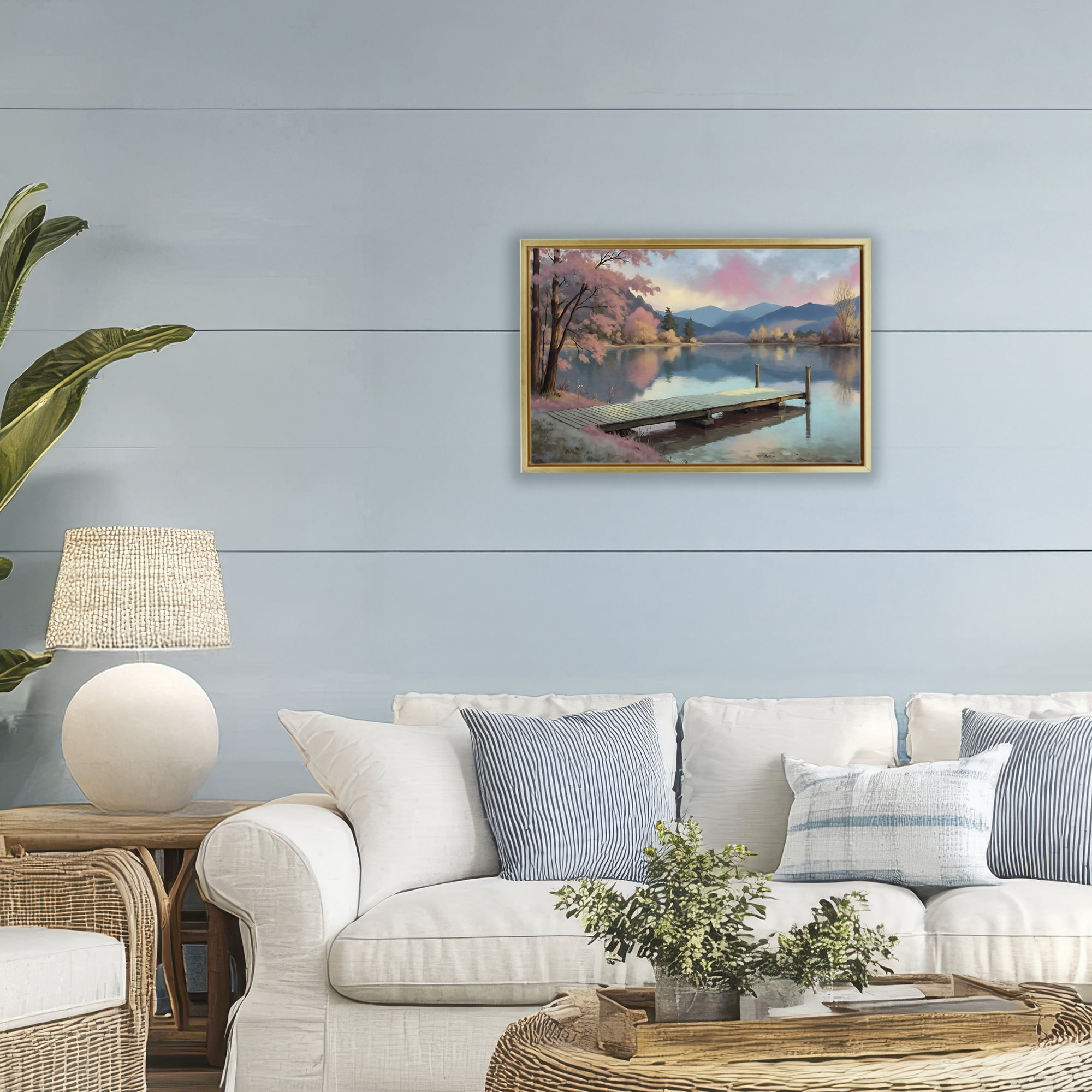 Stupell Industries Pink Dock at Sunset Gold Framed Floater Canvas Wall Art, design by Creative Studio