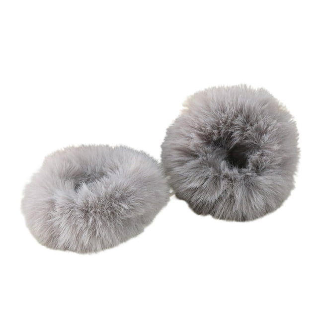 2Pcs Bright Color Simple Hair Ties Handmade Faux Rabbit Fur Furry Scrunchies Hair Accessories