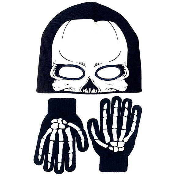 Polar Wear Boy's & Girl's Eye Holes Skeleton Knit Hat & Glove Set, Black and White (3 per Pack)