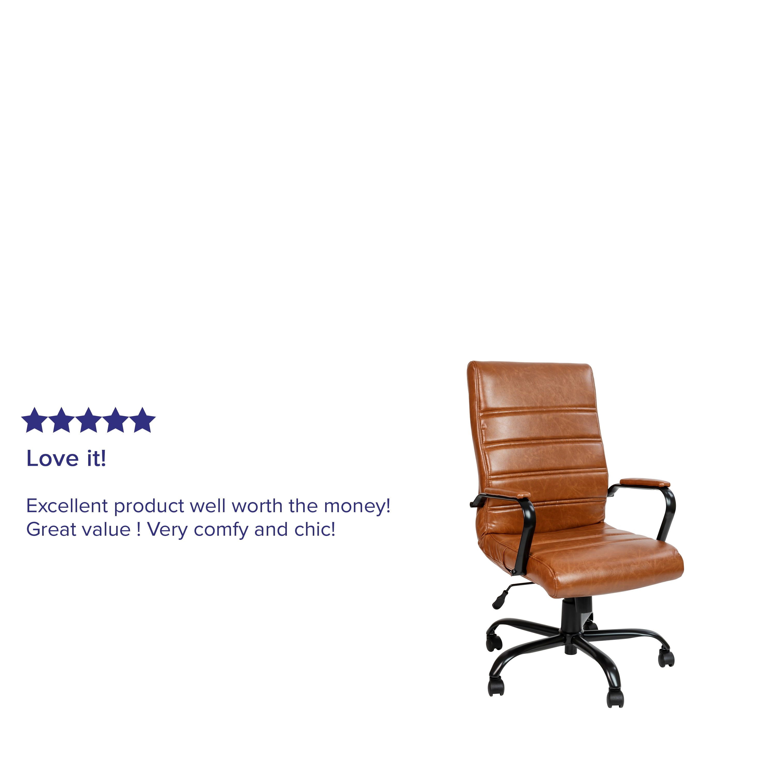 BizChair High Back Brown LeatherSoft Executive Swivel Office Chair with Black Frame and Arms