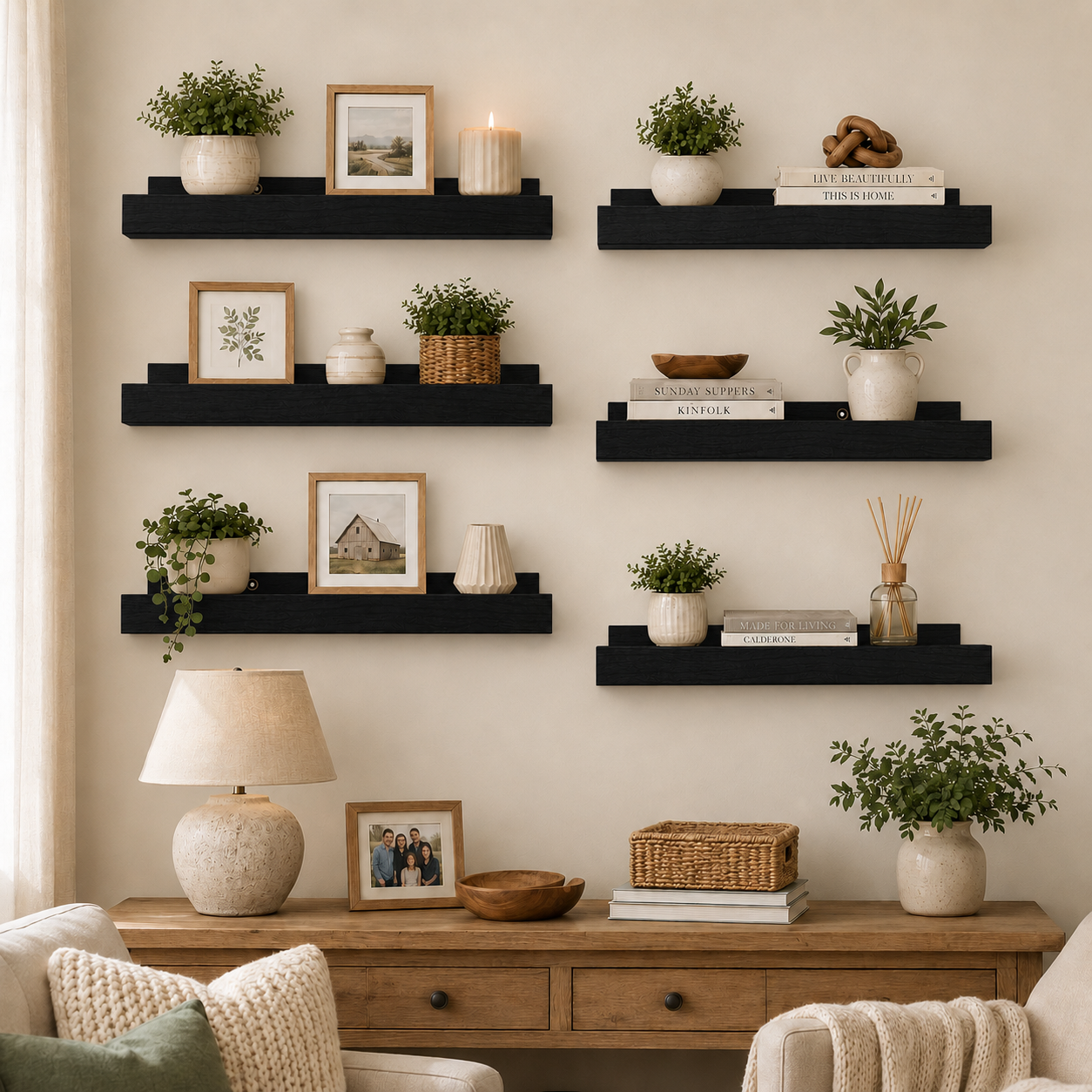 KAIWIN Floating Shelves, Black, Set of 6 photo 4