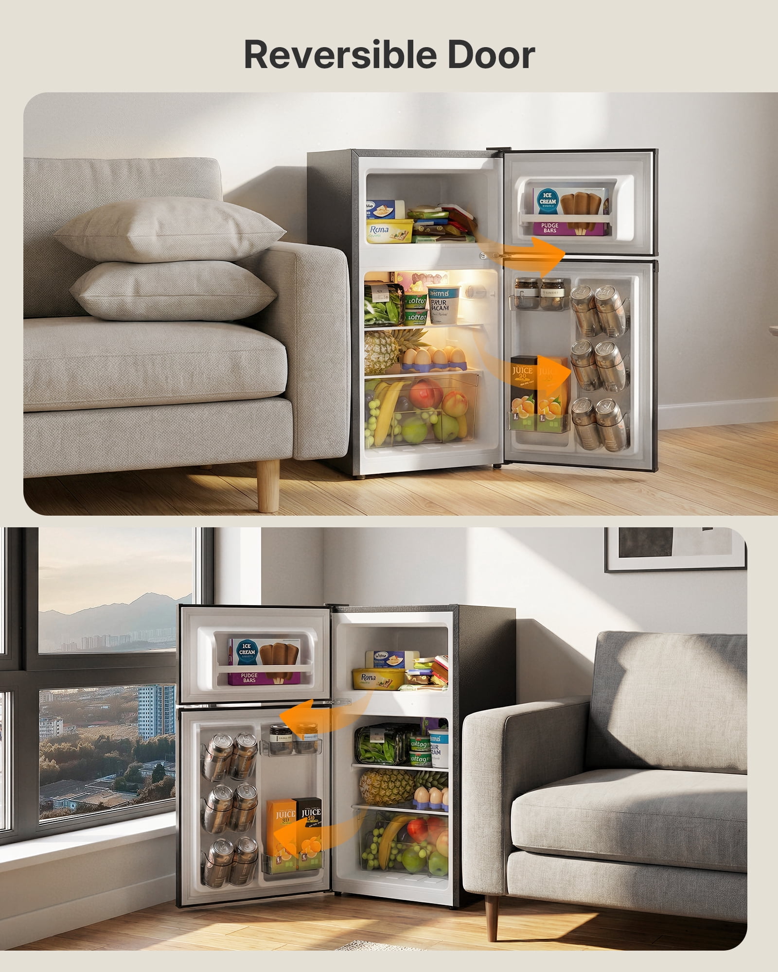 Upstreman 3.1 Cu. Ft Compact Refrigerator with Freezer, Double Door Mini Fridge Cooler Small Refrigerator, Adjustable Thermostat, Energy Star, Low Noise, Black TM31