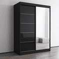 thumbnail image 2 of Aria 2 Door 59" Wide Modern High Gloss Wardrobe Armoire, Black with Mirror, 2 of 5
