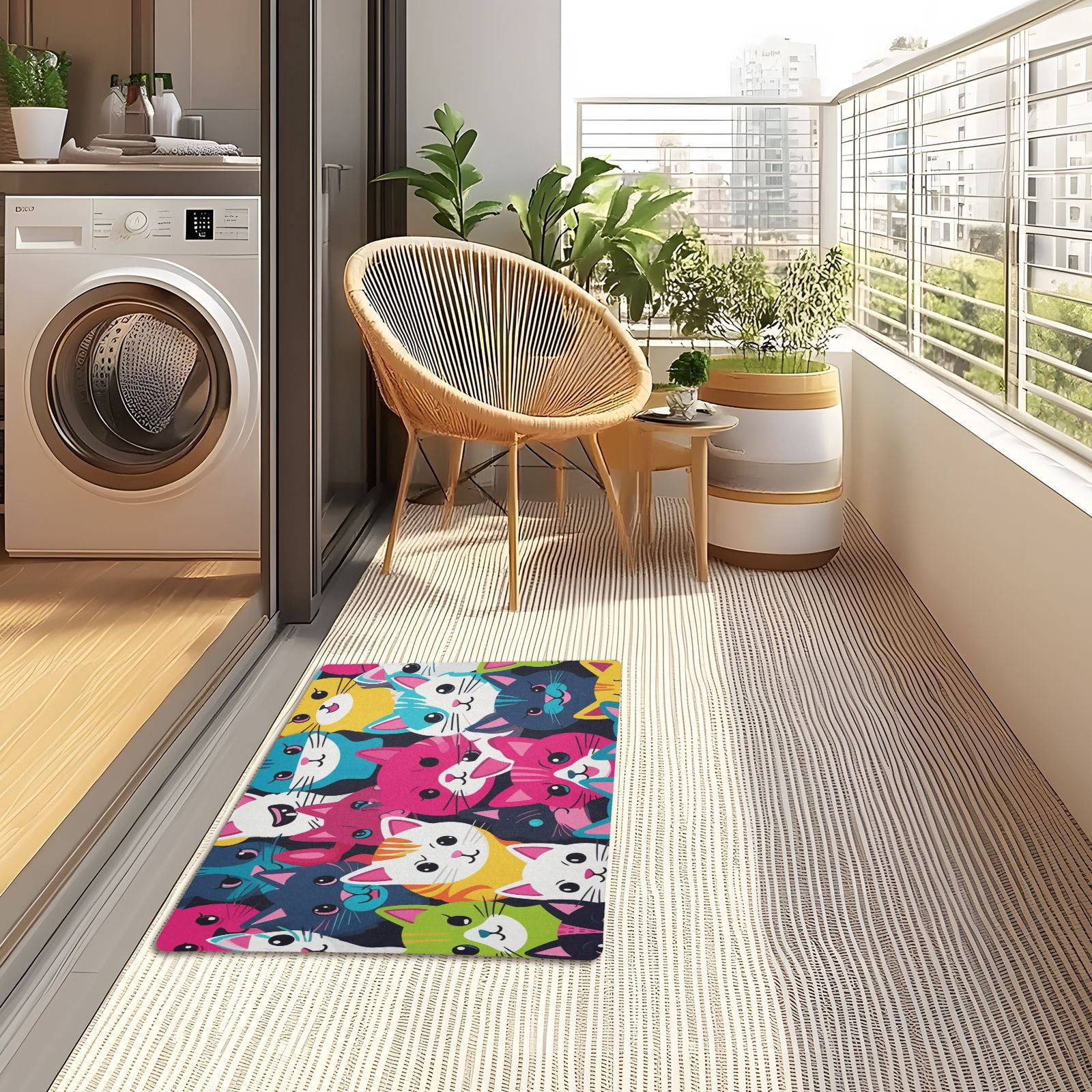 JSTEL Colorful Cat Kitten Front Door Mat Outside Entrance 32x20 Inch Doormat for Outdoor Indoor Washable Non Slip Floor Mats