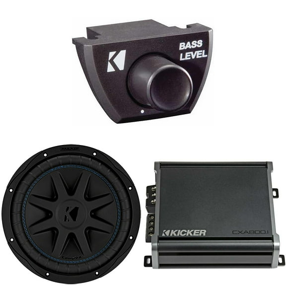 Kicker 50CVX104 CompVX 10" Sub, Dual 4-Ohm & 46CXA8001 Amplifier w/ Bass Knob Bundle