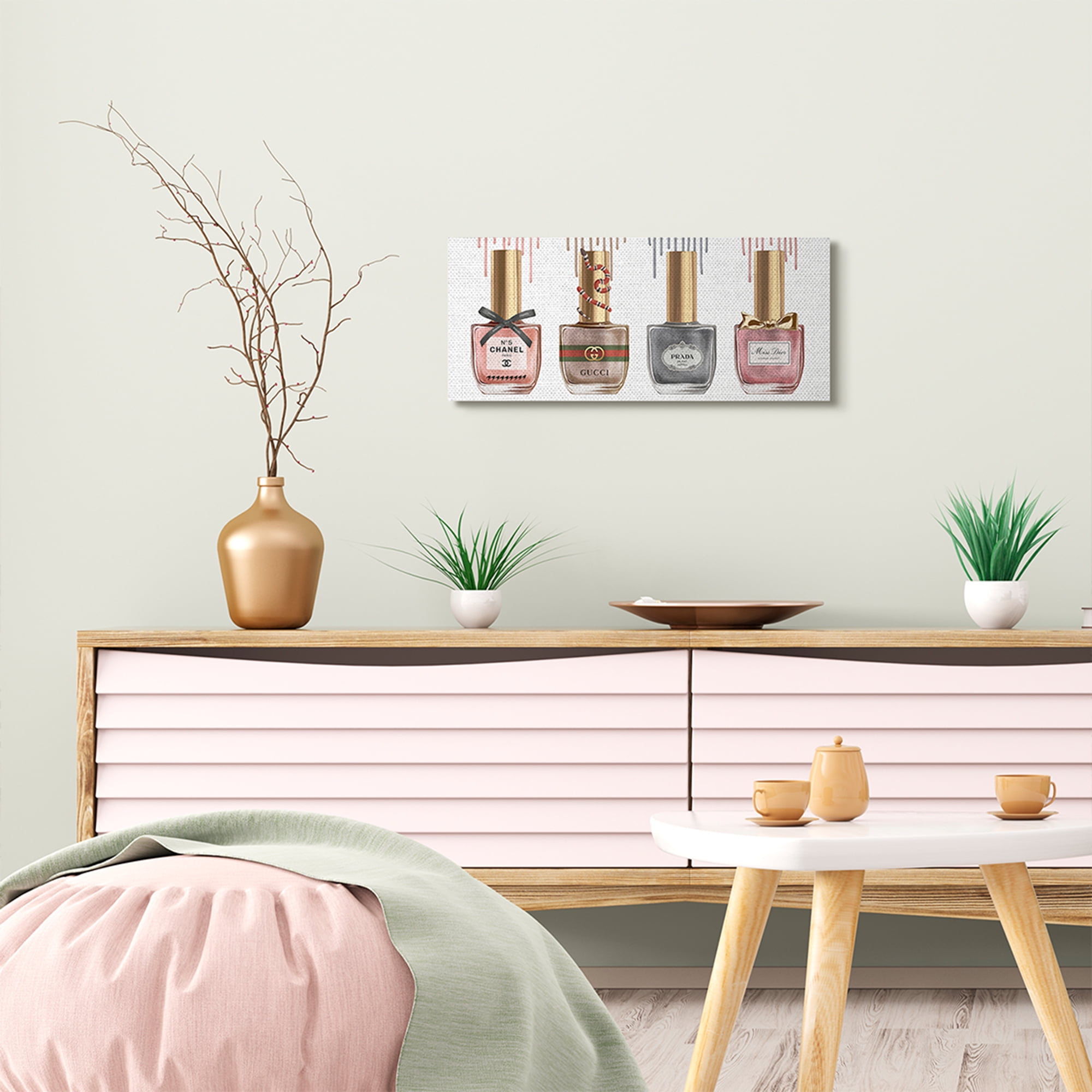 Stupell Industries Makeup Collection Nail Polish Pink Gray Red Fashion Design Canvas Wall Art by Ziwei Li