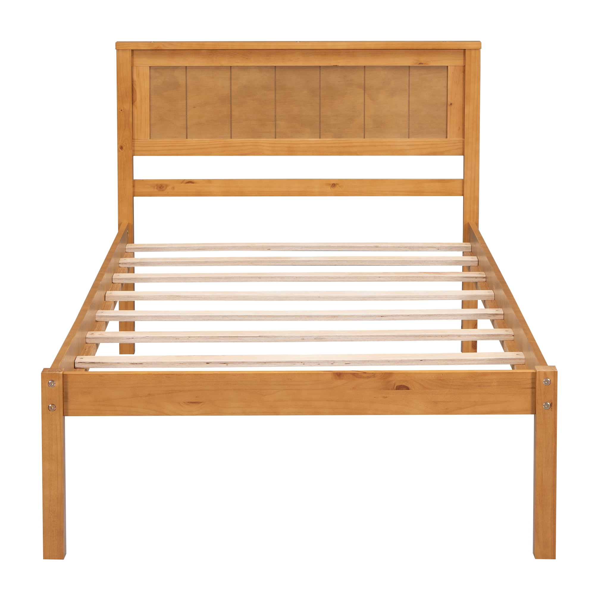 Leumius Twin Size Platform Bed Frame with Headboard, Wood Slat Support, No Box Spring Needed for Bedroom Guest Room Oak