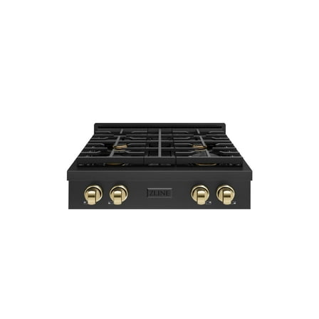 ZLINE 30 in. Autograph Edition Paramount Gas Rangetop with 4 Burners and Porcelain Cooktop in Black Stainless Steel with Polished Gold Accents (SRTBZ-30-G)