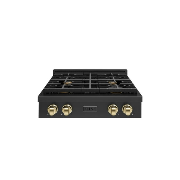 ZLINE 30 in. Autograph Edition Paramount Gas Rangetop with 4 Burners and Porcelain Cooktop in Black Stainless Steel with Polished Gold Accents (SRTBZ-30-G)