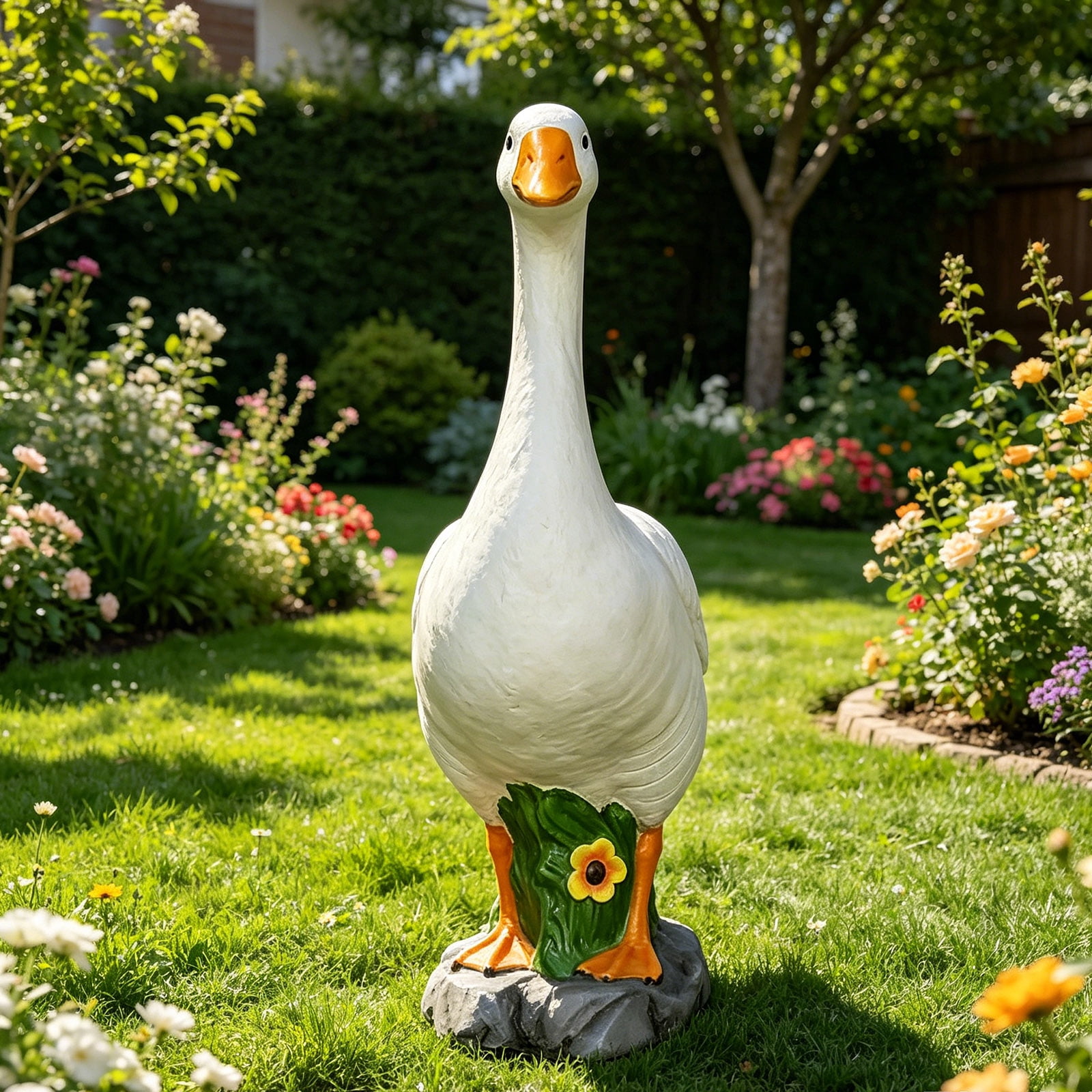 Large Porch Gooses Statue, Realistic Hollow Plastic Garden Goose