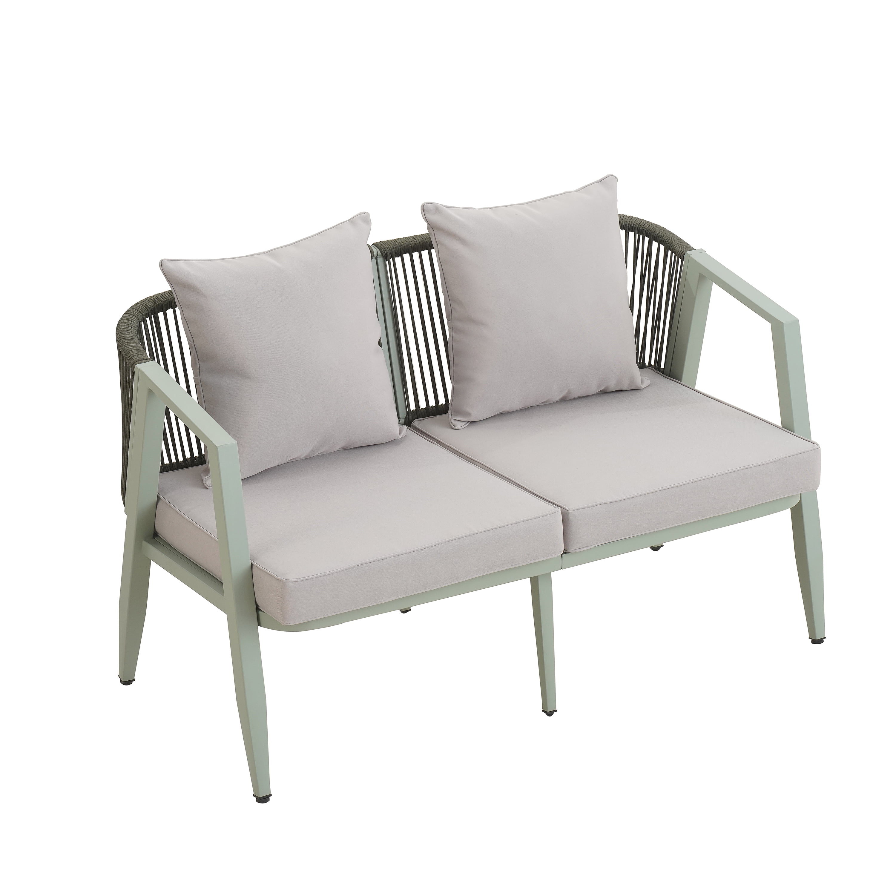 YIORTWO 4-Piece Outdoor Patio Furniture Set, Iron Frame Bistro Set with Cushioned Seating, Includes Table & Bench, for Garden, Poolside, Balcony - Green