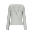 thumbnail image 4 of Women Ballet Crop Wrap Top Y2K Long Sleeve Cross Tie Top Pilates Yoga Wrap Shirts Ballet Workout Yoga Shirt Coquette Blouses Ballerina Cover Up Blouse, 4 of 7
