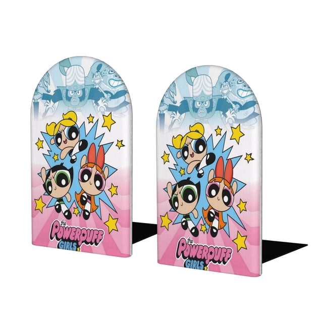 Las Chicas Superpoderosas Sujetalibros decorativos temáticos, tope para estantería con base antideslizante, uso dual para hogar y oficina - 2 piezas